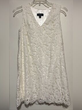 Karen Kane Cream Floral Lace V-Neck Sleeveless Dress